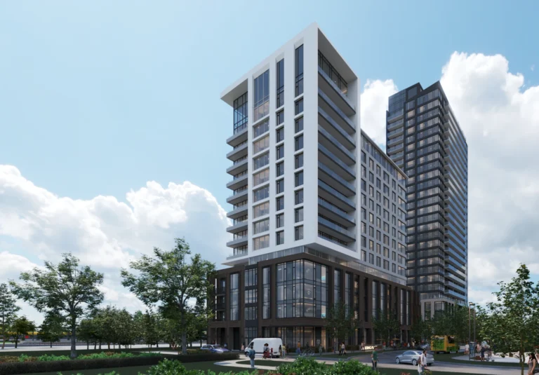 Rendering of Linq and Connex - Two multi-residential towers that comprise Phase 1 of Junction Central